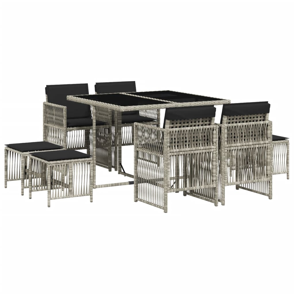 9-delige Tuinset met kussens poly rattan lichtgrijs is nu te koop bij PeponiXL, paradijselijk wonen!