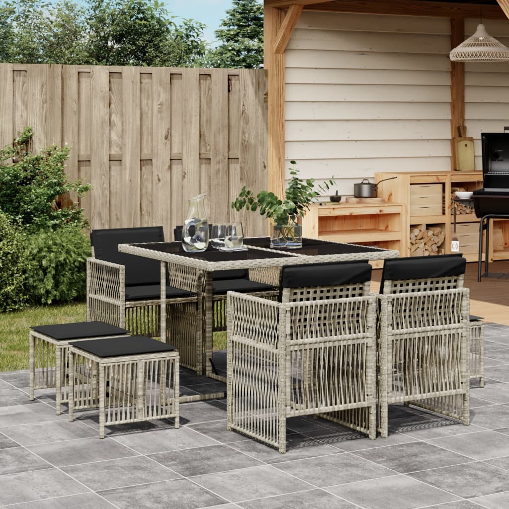 9-delige Tuinset met kussens poly rattan lichtgrijs is nu te koop bij PeponiXL, paradijselijk wonen!