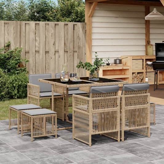 9-delige Tuinset met kussens poly rattan gemengd beige is nu te koop bij PeponiXL, paradijselijk wonen!