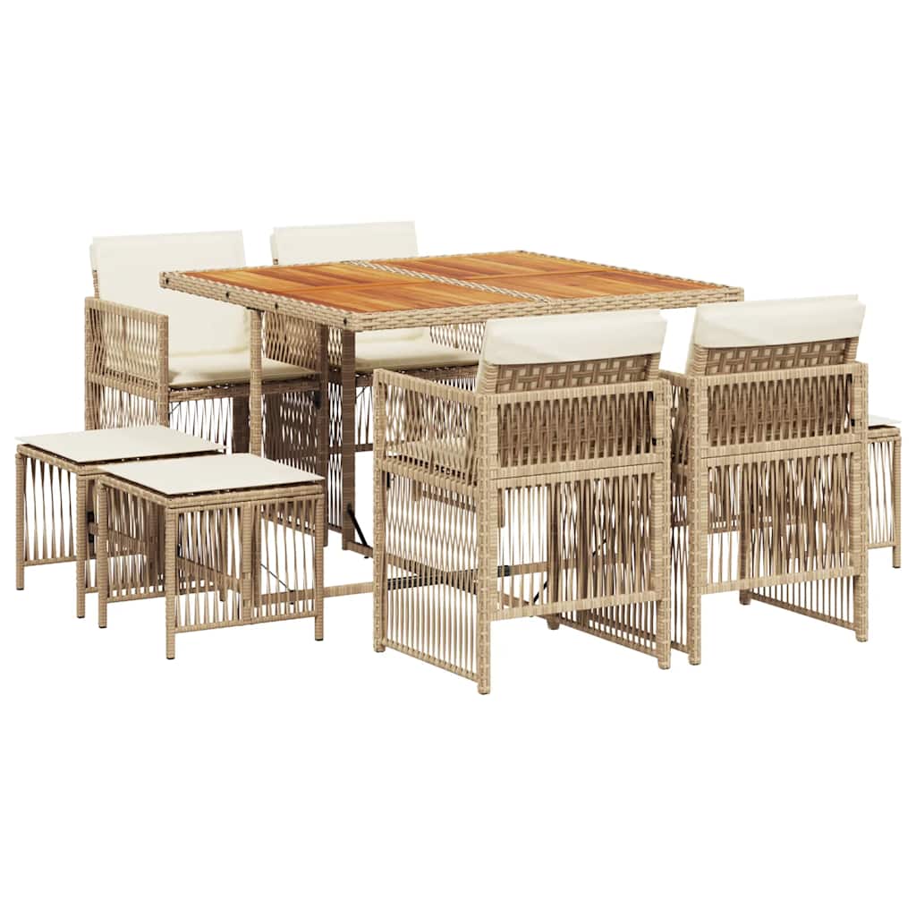 9-delige Tuinset met kussens poly rattan beige is nu te koop bij PeponiXL, paradijselijk wonen!