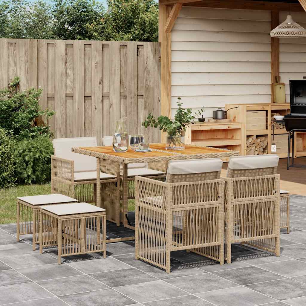 9-delige Tuinset met kussens poly rattan beige is nu te koop bij PeponiXL, paradijselijk wonen!