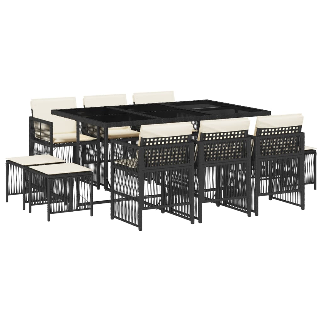 11-delige Tuinset met kussens poly rattan zwart is nu te koop bij PeponiXL, paradijselijk wonen!