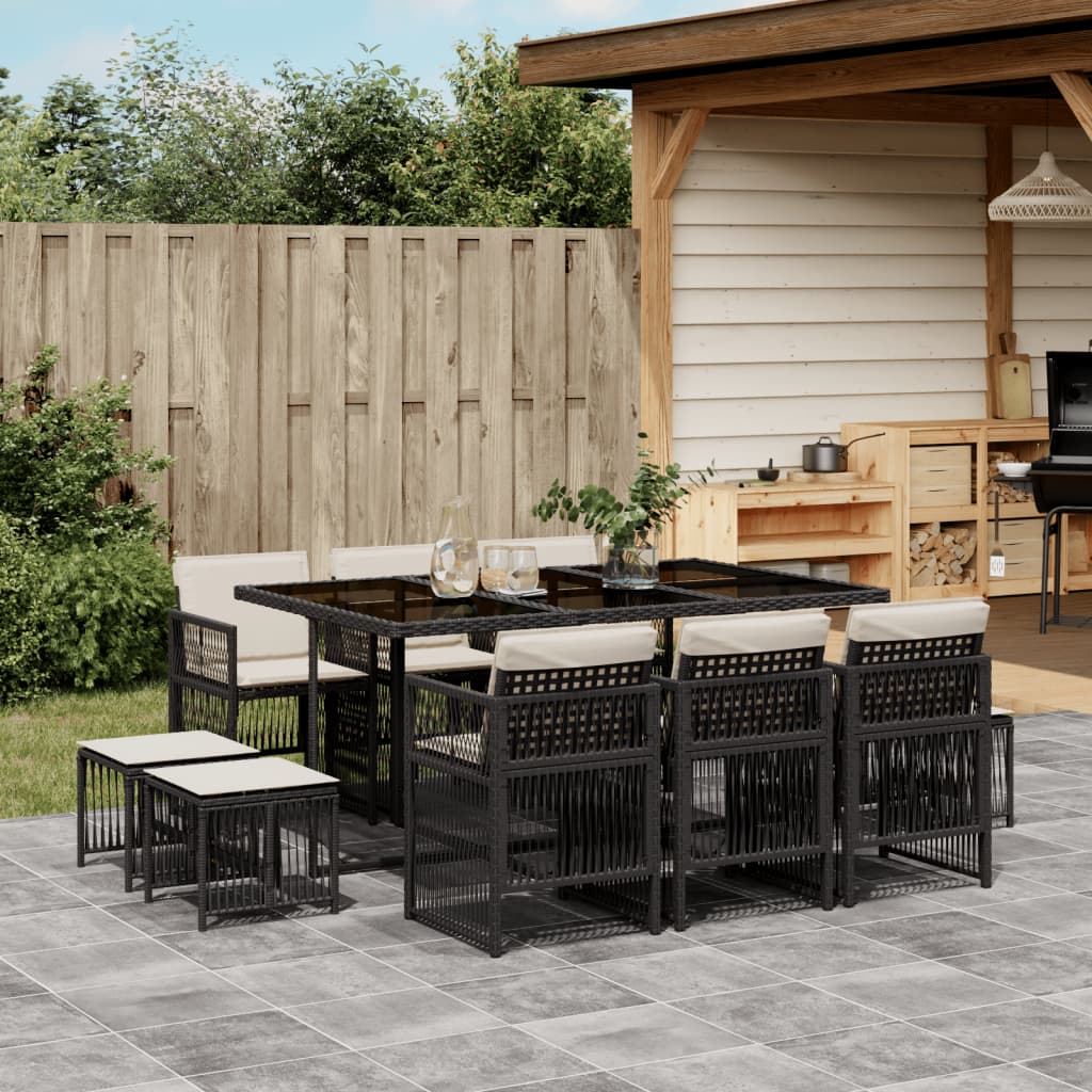 11-delige Tuinset met kussens poly rattan zwart is nu te koop bij PeponiXL, paradijselijk wonen!