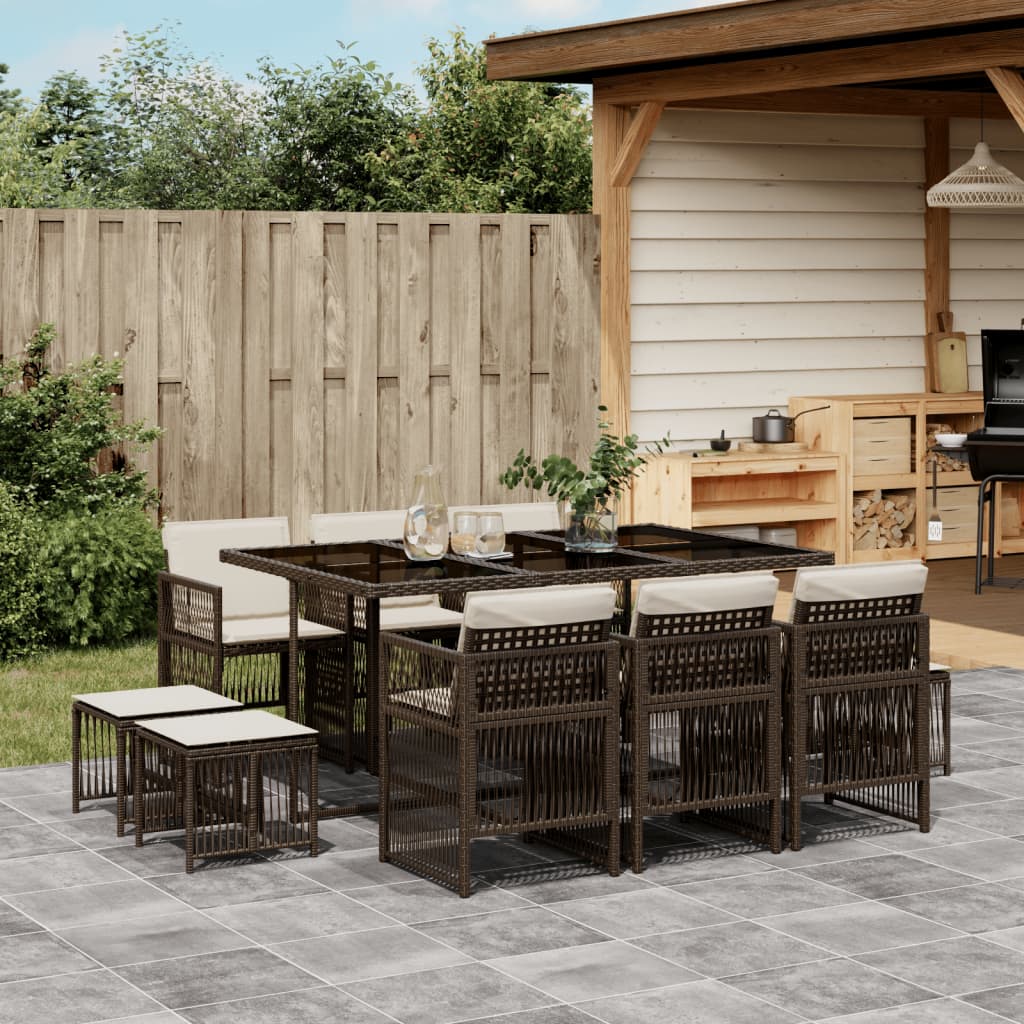 11-delige Tuinset met kussens poly rattan bruin is nu te koop bij PeponiXL, paradijselijk wonen!