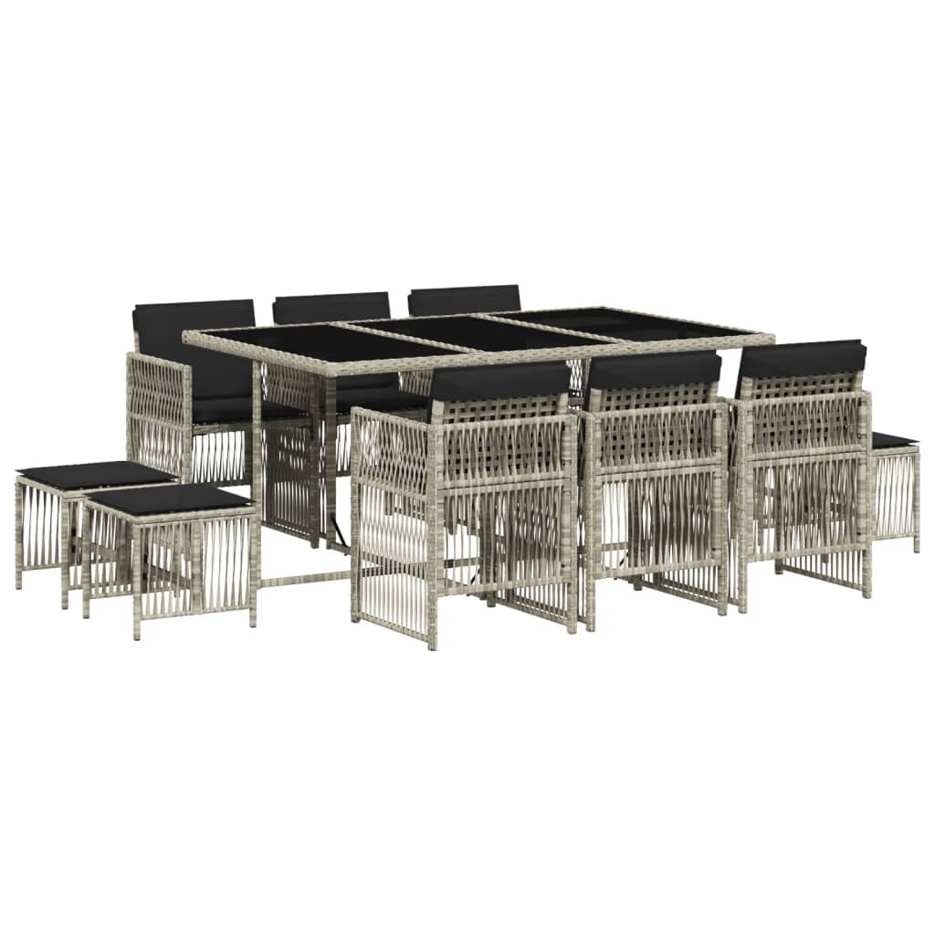 11-delige Tuinset met kussens poly rattan lichtgrijs is nu te koop bij PeponiXL, paradijselijk wonen!