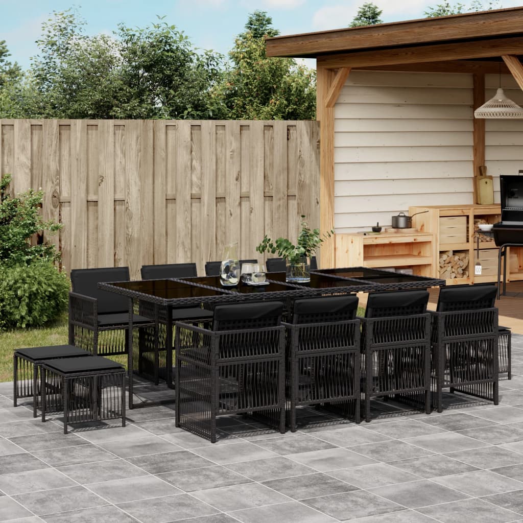 13-delige Tuinset met kussens poly rattan zwart is nu te koop bij PeponiXL, paradijselijk wonen!
