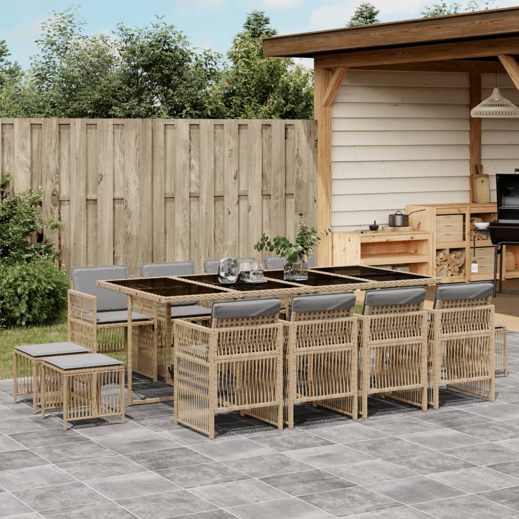 13-delige Tuinset met kussens poly rattan gemengd beige is nu te koop bij PeponiXL, paradijselijk wonen!