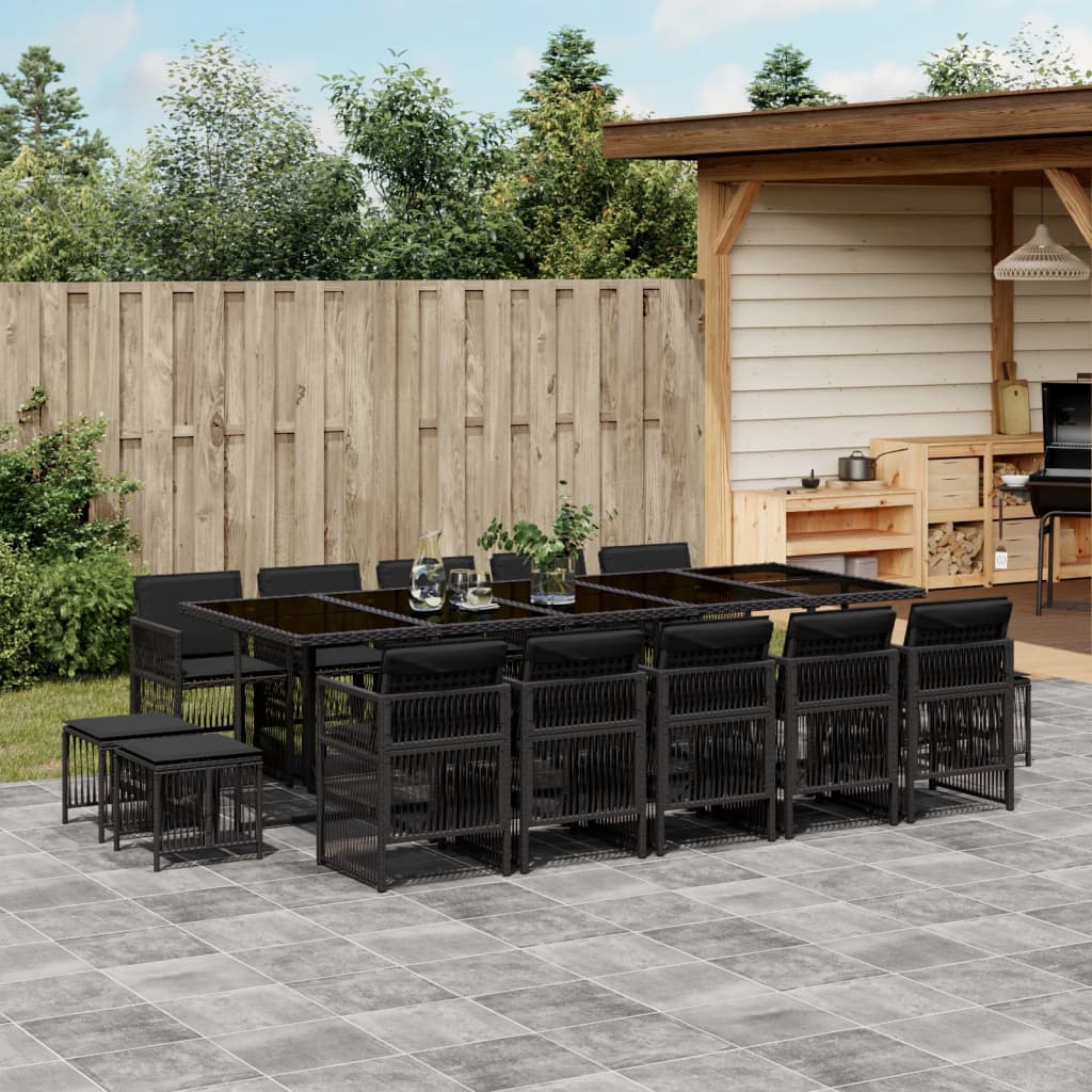 15-delige Tuinset met kussens poly rattan zwart is nu te koop bij PeponiXL, paradijselijk wonen!