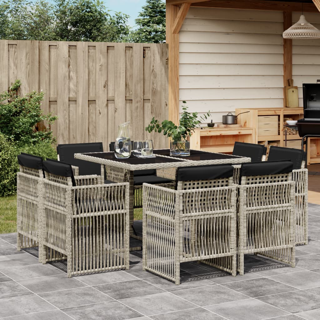 9-delige Tuinset met kussens poly rattan lichtgrijs is nu te koop bij PeponiXL, paradijselijk wonen!