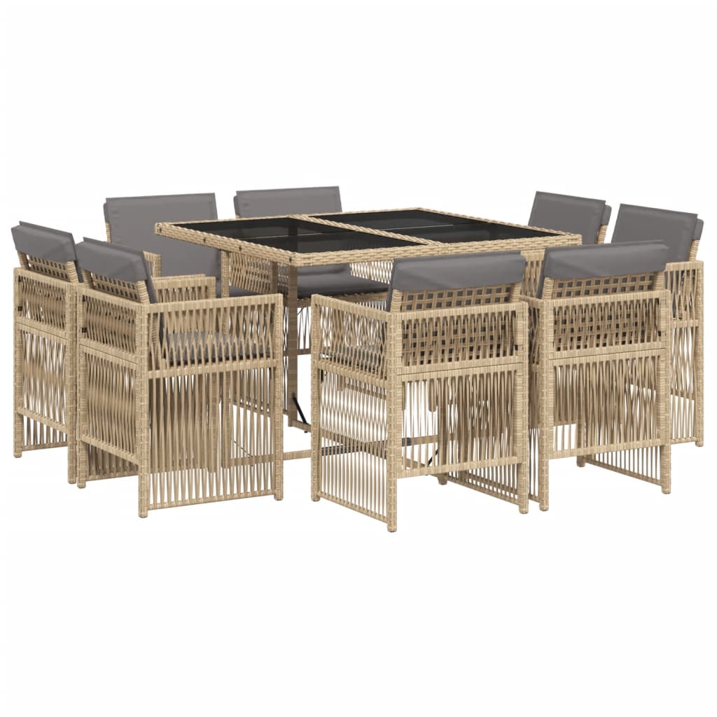9-delige Tuinset met kussens poly rattan gemengd beige is nu te koop bij PeponiXL, paradijselijk wonen!