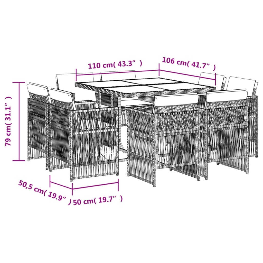 9-delige Tuinset met kussens poly rattan gemengd beige is nu te koop bij PeponiXL, paradijselijk wonen!