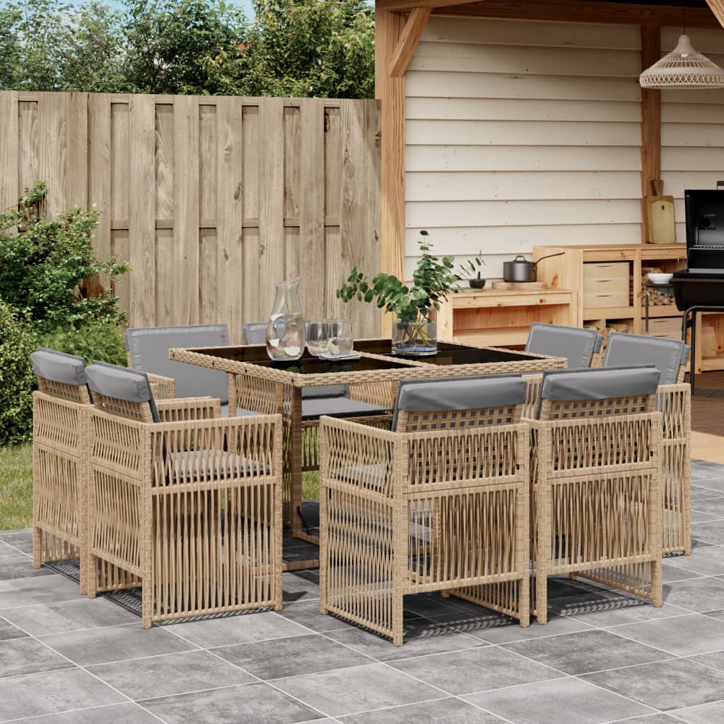 9-delige Tuinset met kussens poly rattan gemengd beige is nu te koop bij PeponiXL, paradijselijk wonen!