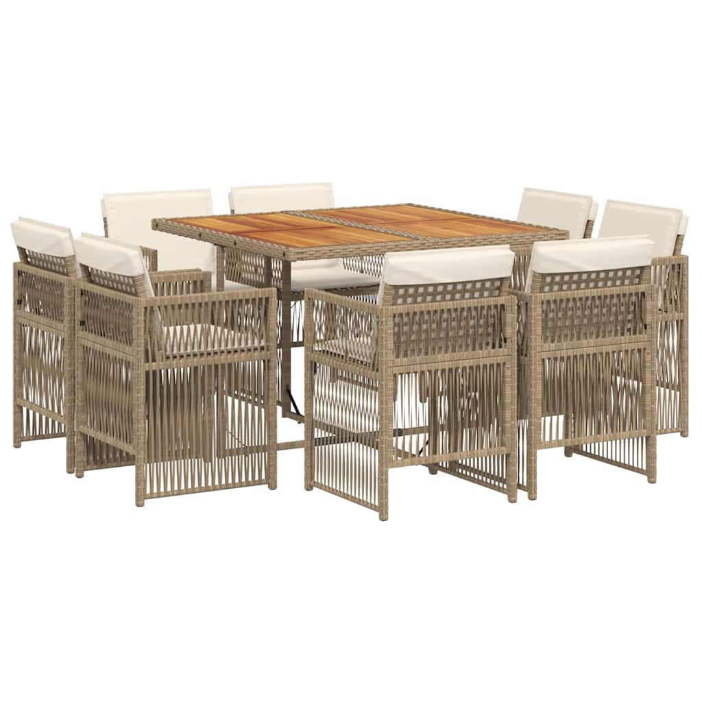 9-delige Tuinset met kussens poly rattan beige is nu te koop bij PeponiXL, paradijselijk wonen!
