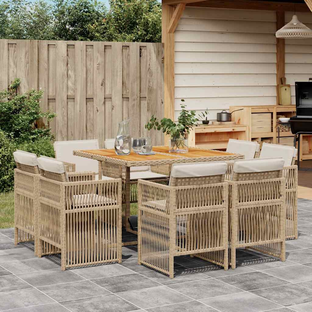 9-delige Tuinset met kussens poly rattan beige is nu te koop bij PeponiXL, paradijselijk wonen!