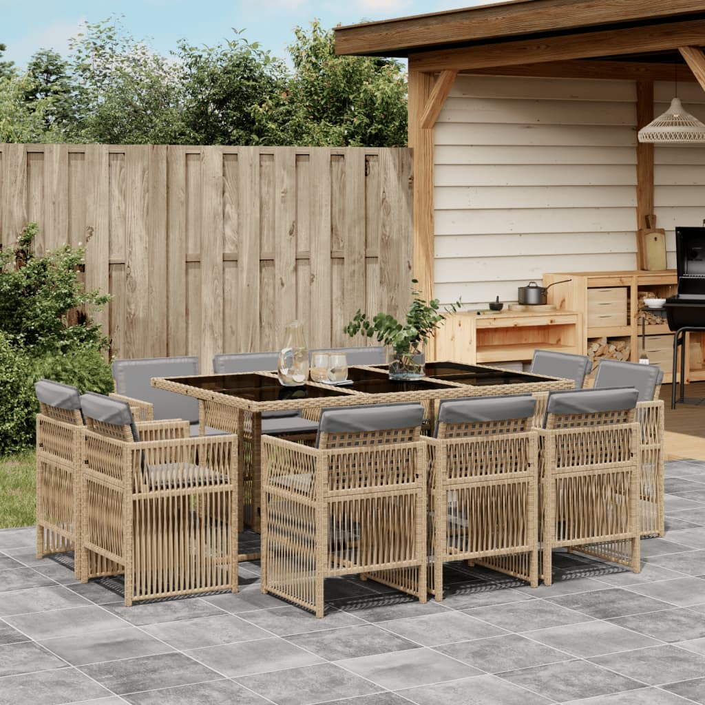 11-delige Tuinset met kussens poly rattan gemengd beige is nu te koop bij PeponiXL, paradijselijk wonen!
