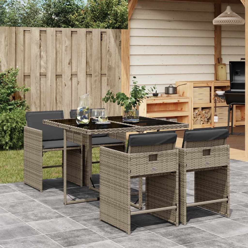 5-delige Tuinset met kussens poly rattan grijs is nu te koop bij PeponiXL, paradijselijk wonen!