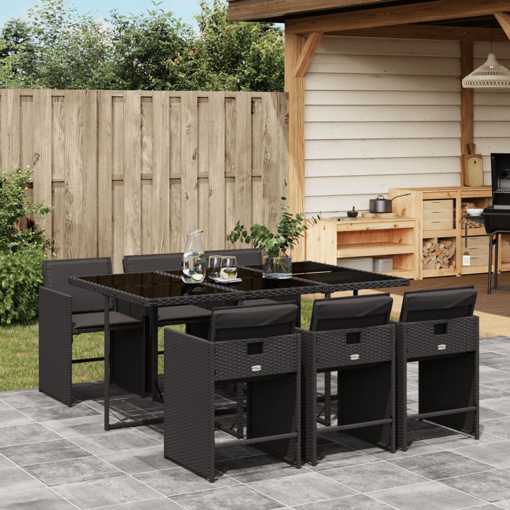 7-delige Tuinset met kussens poly rattan zwart is nu te koop bij PeponiXL, paradijselijk wonen!