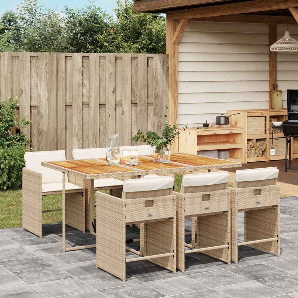 7-delige Tuinset met kussens poly rattan beige is nu te koop bij PeponiXL, paradijselijk wonen!