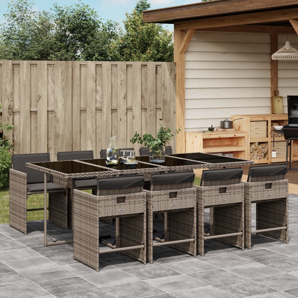 9-delige Tuinset met kussens poly rattan grijs is nu te koop bij PeponiXL, paradijselijk wonen!