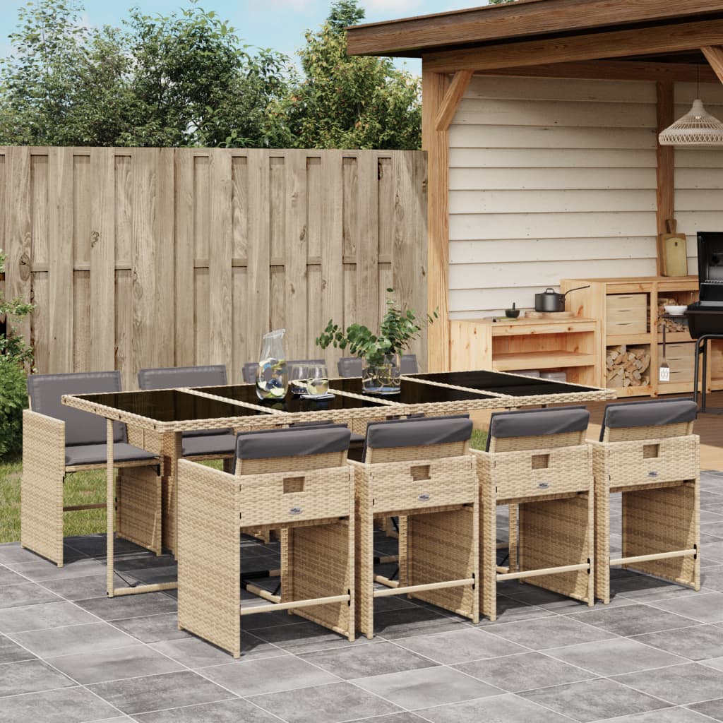 9-delige Tuinset met kussens poly rattan gemengd beige is nu te koop bij PeponiXL, paradijselijk wonen!