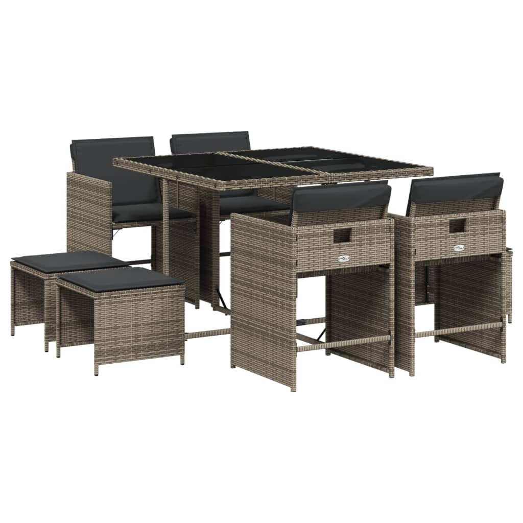 9-delige Tuinset met kussens poly rattan grijs is nu te koop bij PeponiXL, paradijselijk wonen!