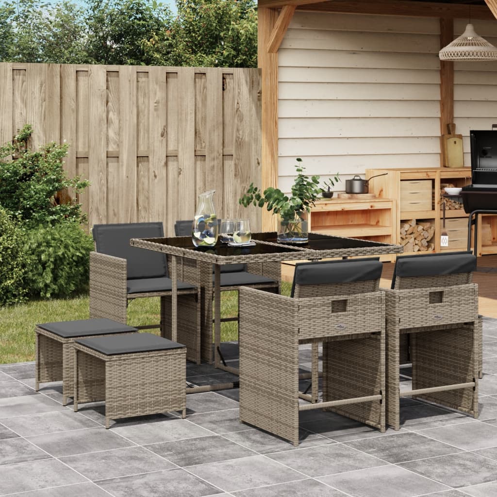 9-delige Tuinset met kussens poly rattan grijs is nu te koop bij PeponiXL, paradijselijk wonen!