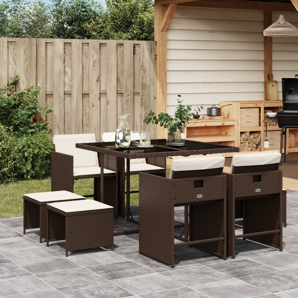 9-delige Tuinset met kussens poly rattan bruin is nu te koop bij PeponiXL, paradijselijk wonen!