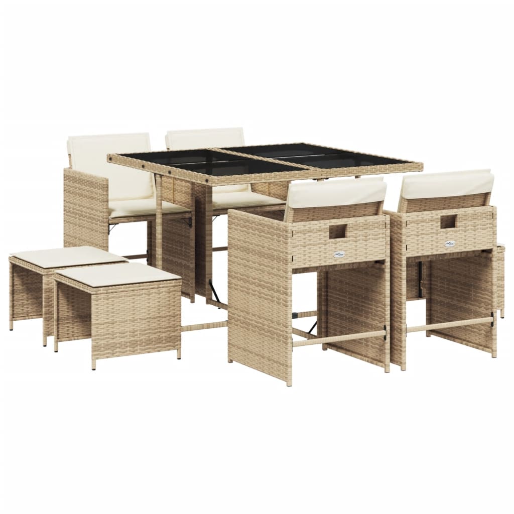 9-delige Tuinset met kussens poly rattan beige is nu te koop bij PeponiXL, paradijselijk wonen!