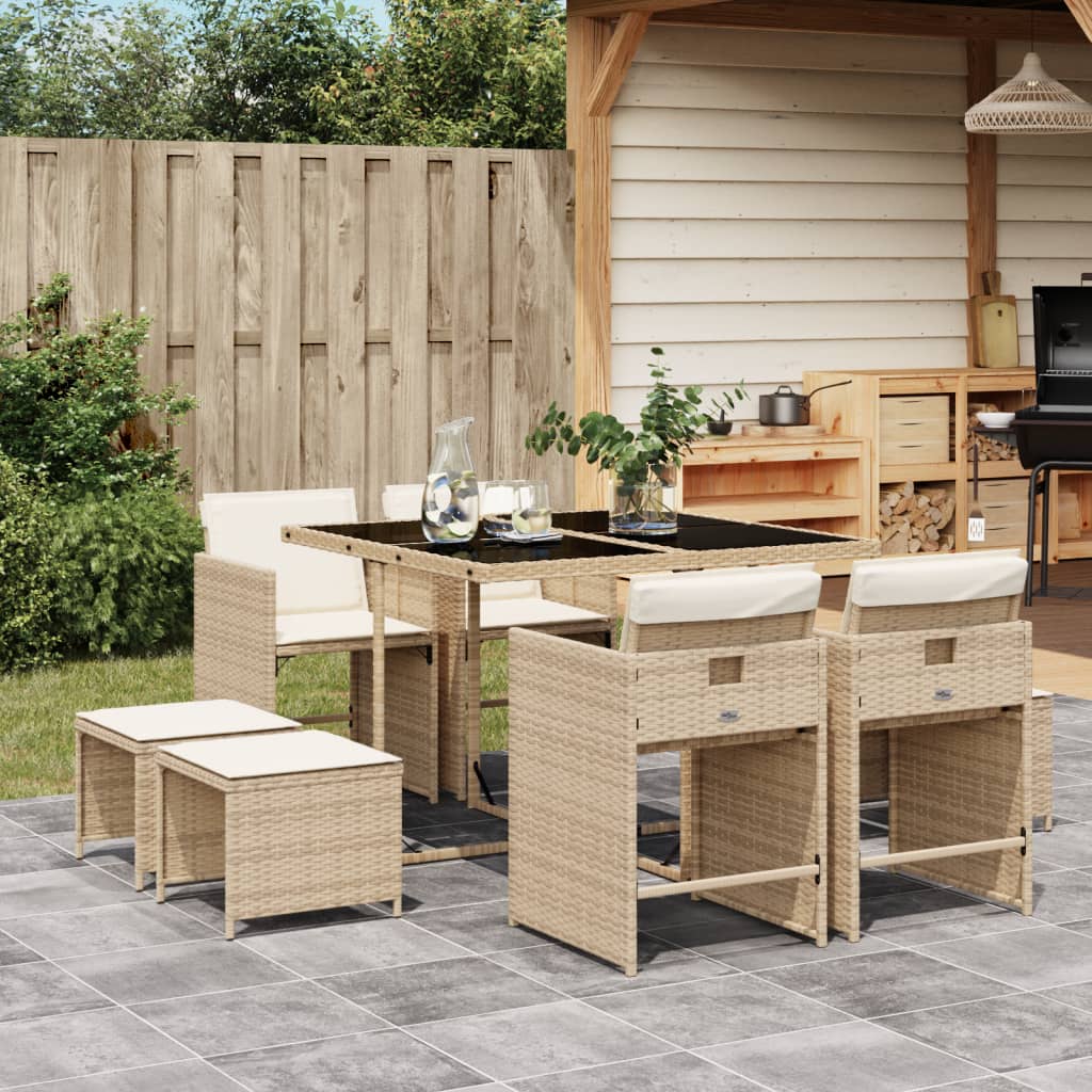 9-delige Tuinset met kussens poly rattan beige is nu te koop bij PeponiXL, paradijselijk wonen!