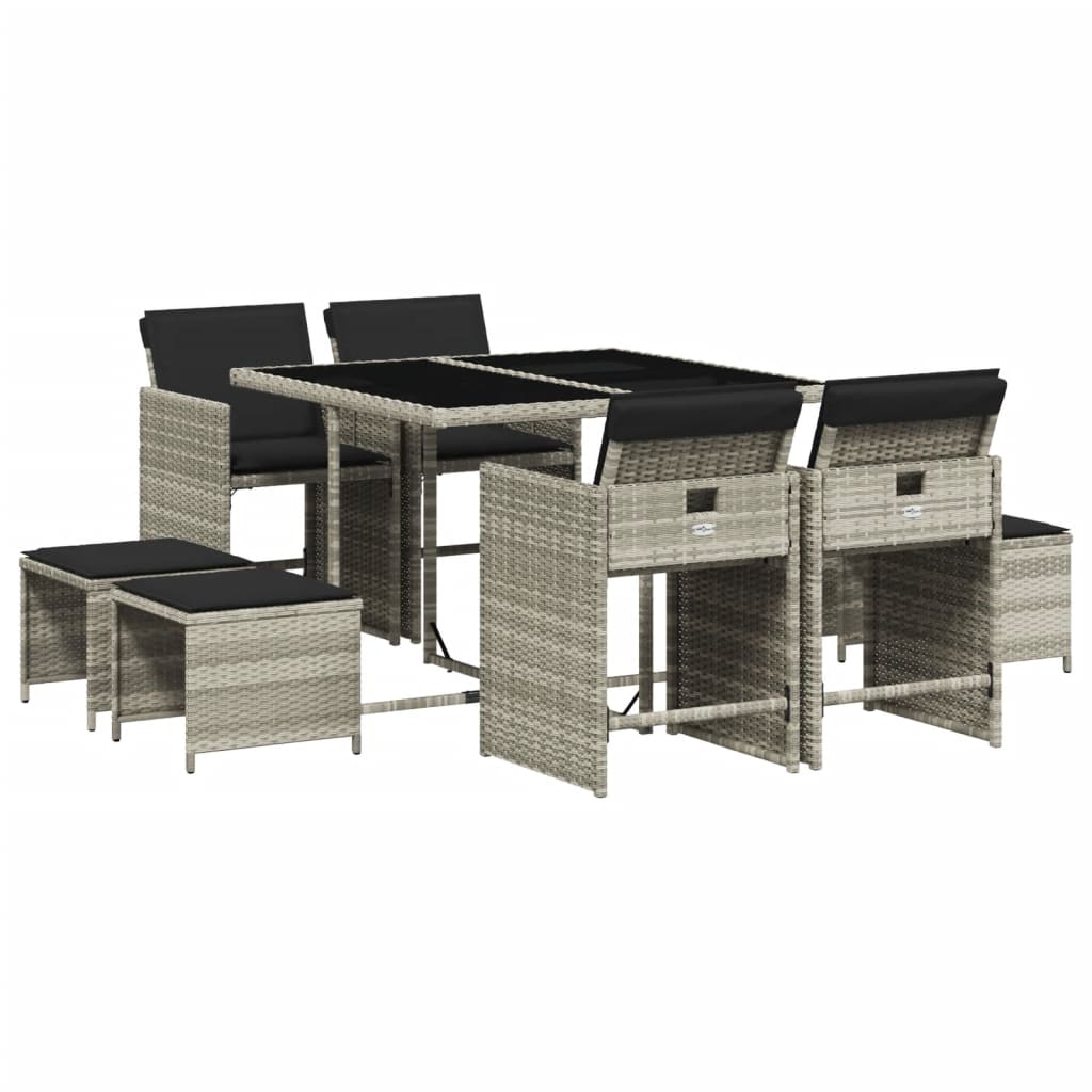 9-delige Tuinset met kussens poly rattan lichtgrijs is nu te koop bij PeponiXL, paradijselijk wonen!