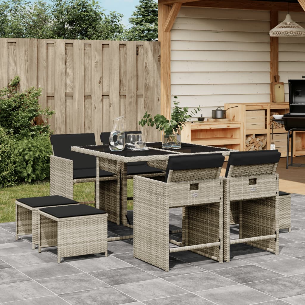 9-delige Tuinset met kussens poly rattan lichtgrijs is nu te koop bij PeponiXL, paradijselijk wonen!