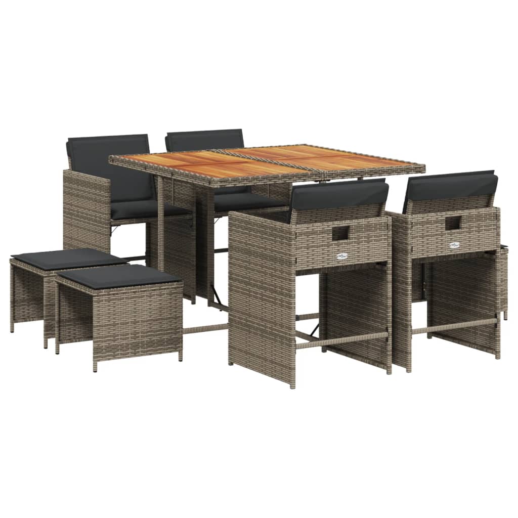 9-delige Tuinset met kussens poly rattan grijs is nu te koop bij PeponiXL, paradijselijk wonen!