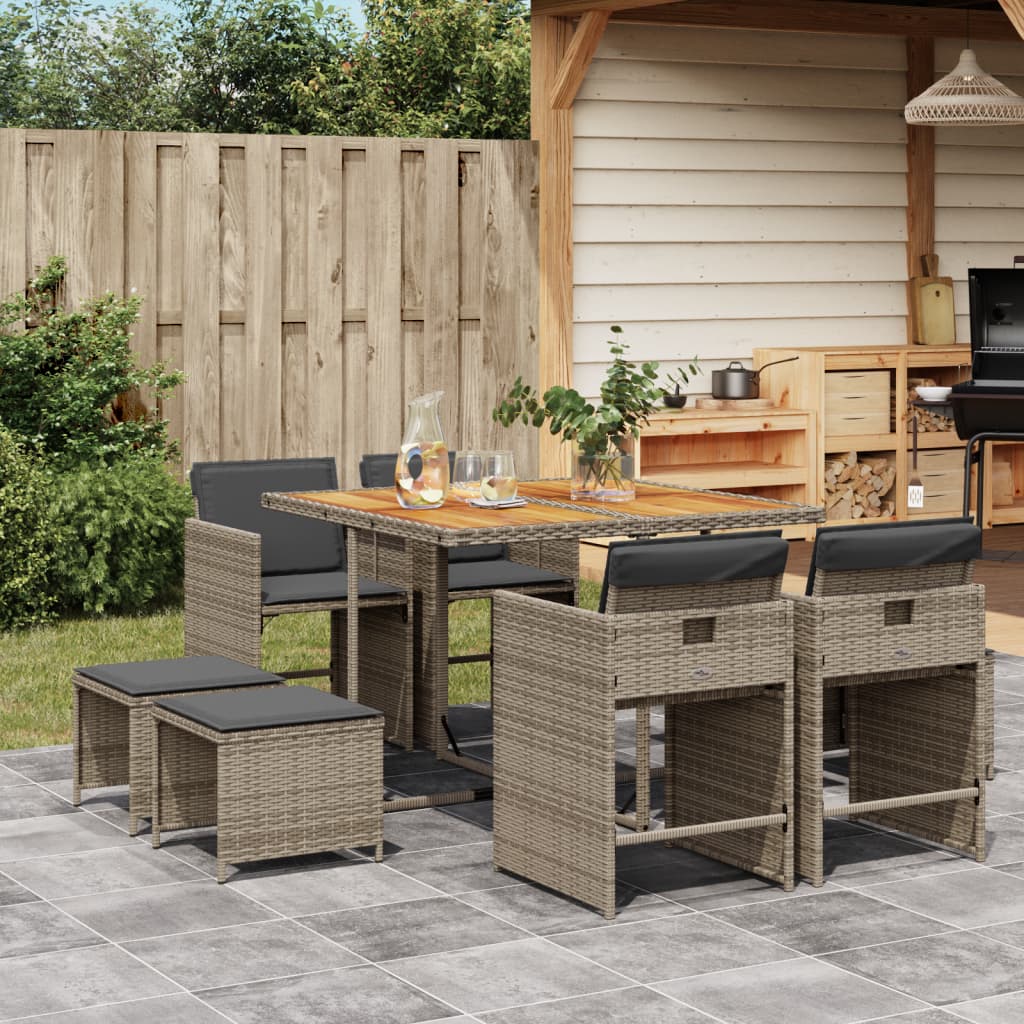 9-delige Tuinset met kussens poly rattan grijs is nu te koop bij PeponiXL, paradijselijk wonen!