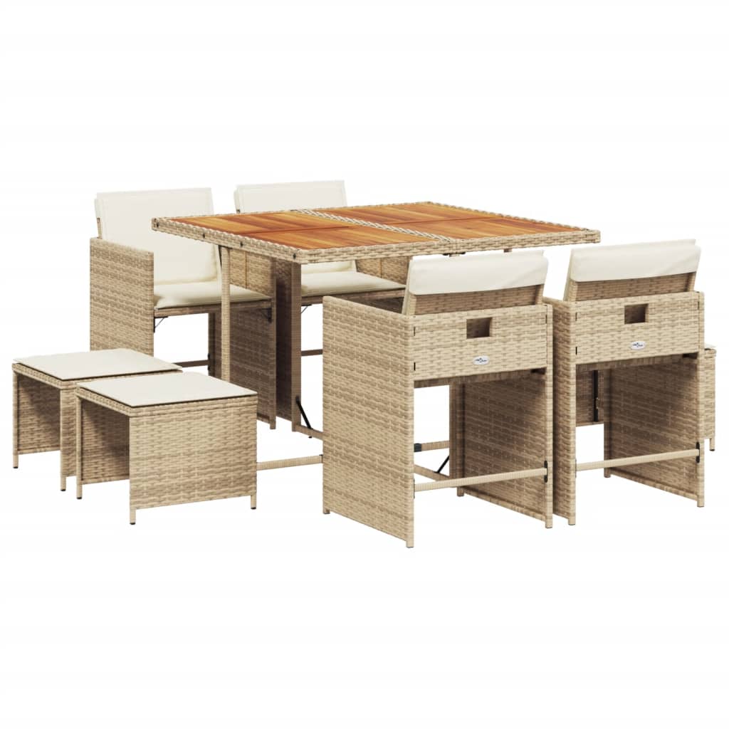 9-delige Tuinset met kussens poly rattan beige is nu te koop bij PeponiXL, paradijselijk wonen!