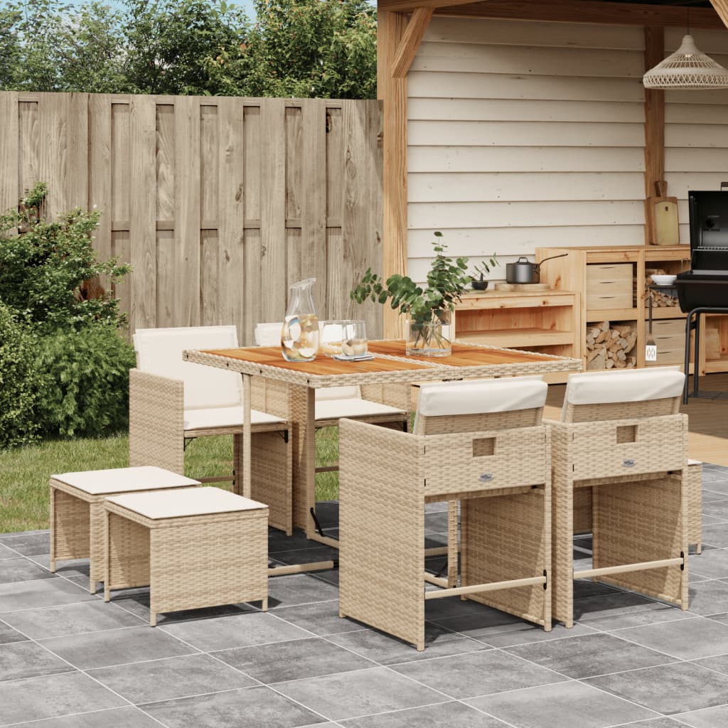 9-delige Tuinset met kussens poly rattan beige is nu te koop bij PeponiXL, paradijselijk wonen!