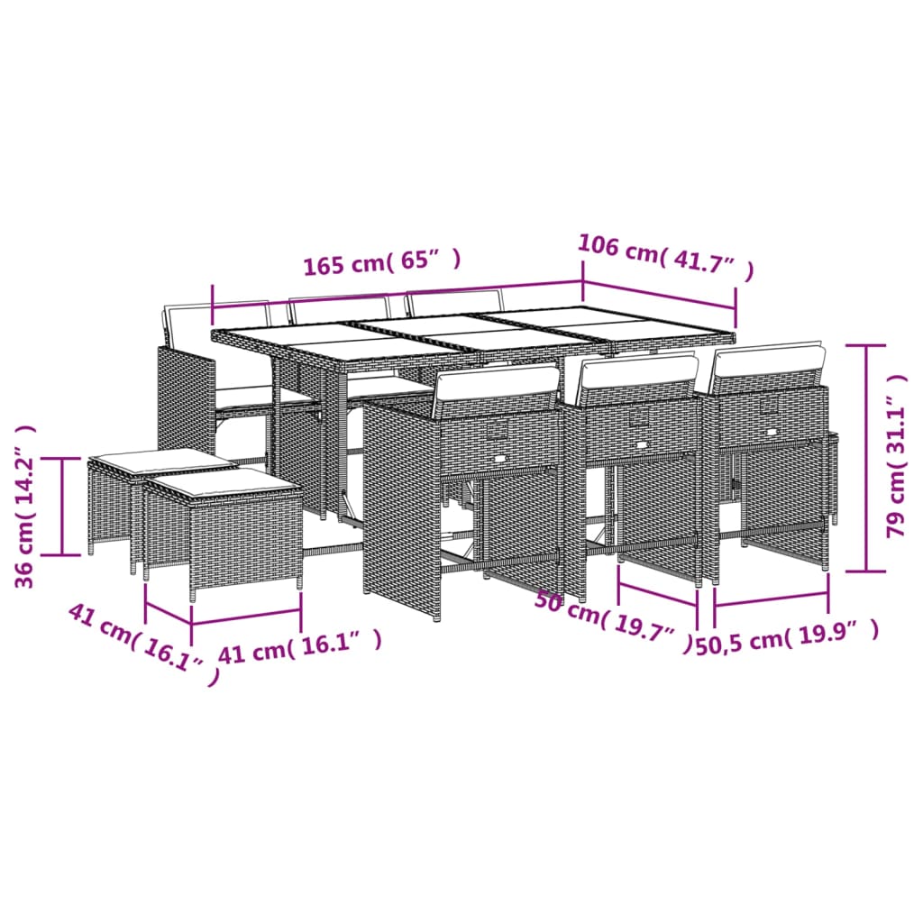 11-delige Tuinset met kussens poly rattan zwart is nu te koop bij PeponiXL, paradijselijk wonen!