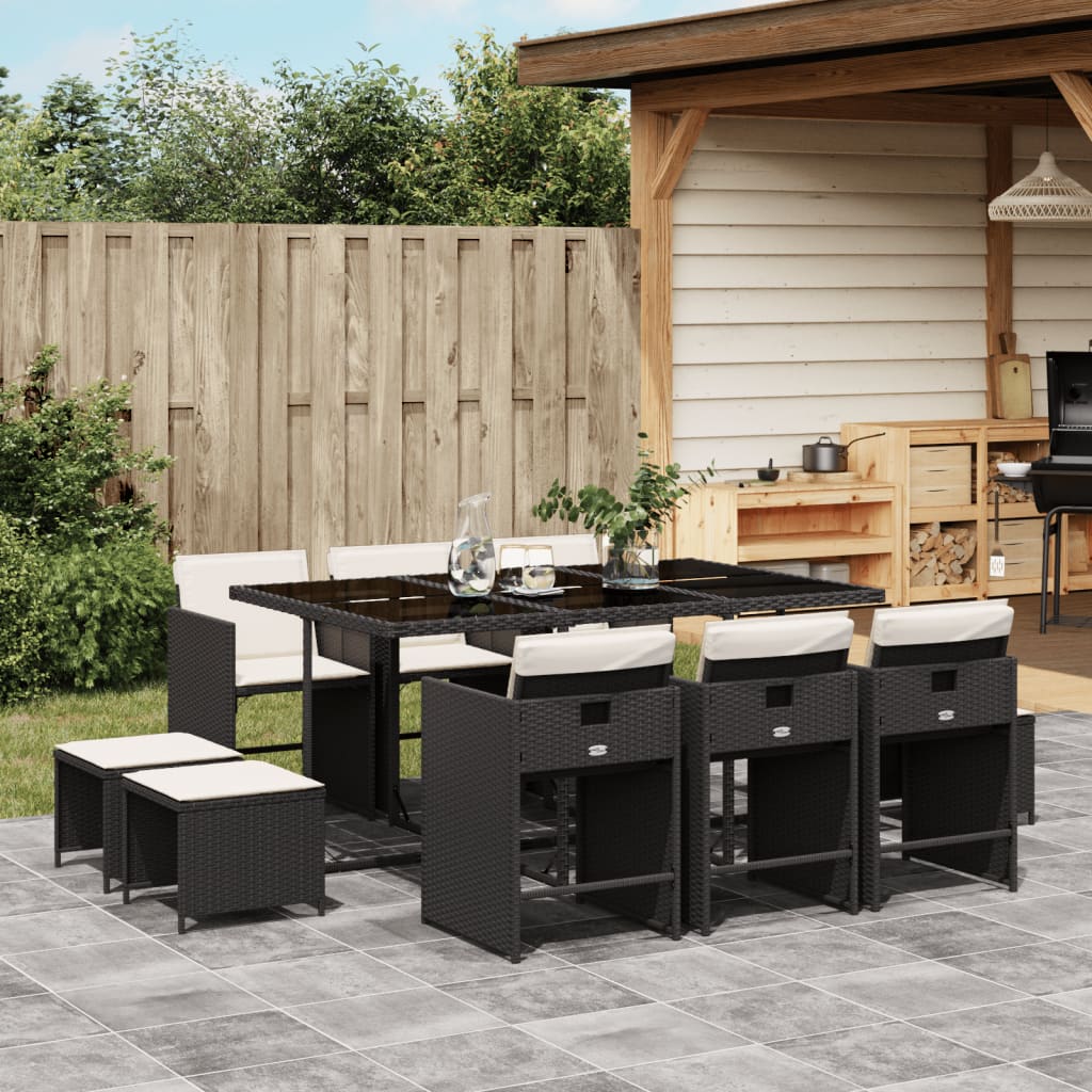 11-delige Tuinset met kussens poly rattan zwart is nu te koop bij PeponiXL, paradijselijk wonen!