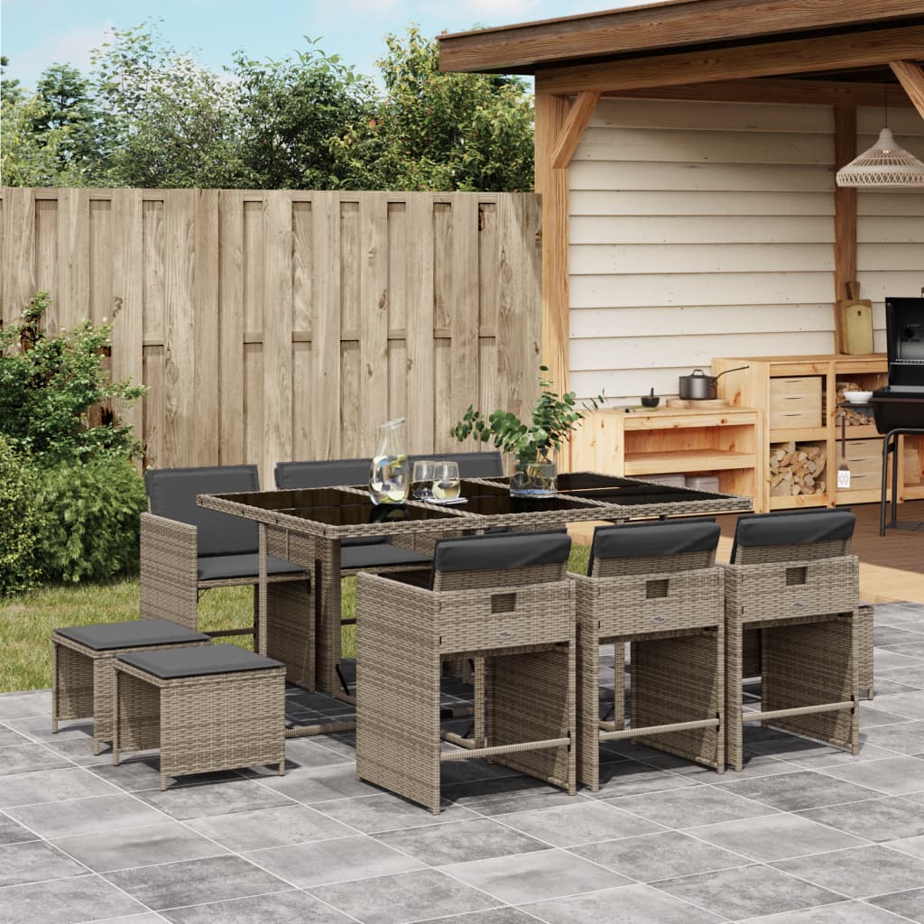 11-delige Tuinset met kussens poly rattan grijs is nu te koop bij PeponiXL, paradijselijk wonen!