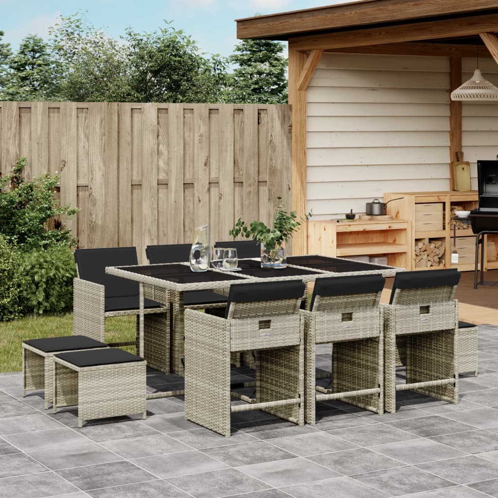 11-delige Tuinset met kussens poly rattan lichtgrijs is nu te koop bij PeponiXL, paradijselijk wonen!
