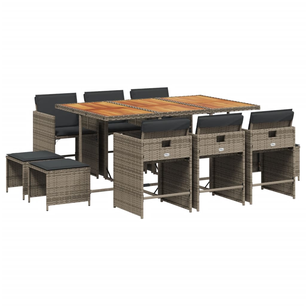 11-delige Tuinset met kussens poly rattan grijs is nu te koop bij PeponiXL, paradijselijk wonen!