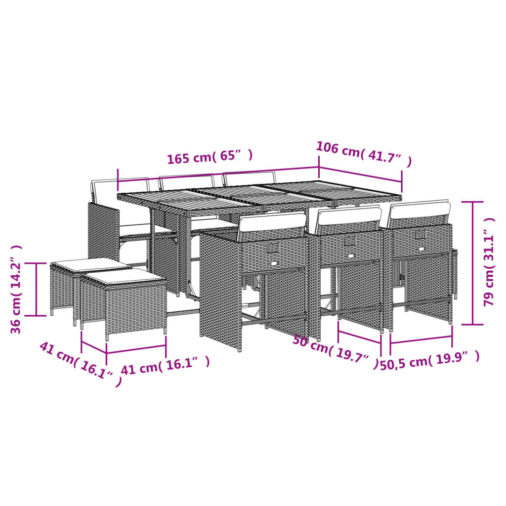11-delige Tuinset met kussens poly rattan grijs is nu te koop bij PeponiXL, paradijselijk wonen!