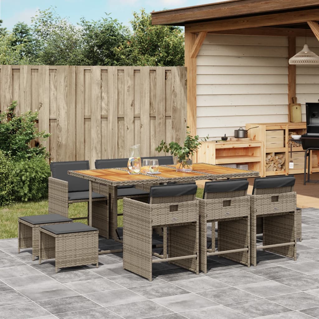 11-delige Tuinset met kussens poly rattan grijs is nu te koop bij PeponiXL, paradijselijk wonen!