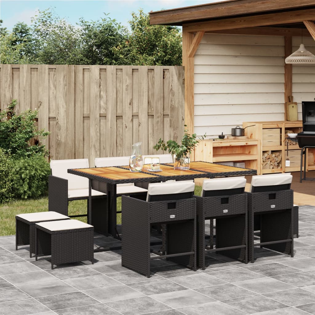 11-delige Tuinset met kussens poly rattan zwart is nu te koop bij PeponiXL, paradijselijk wonen!