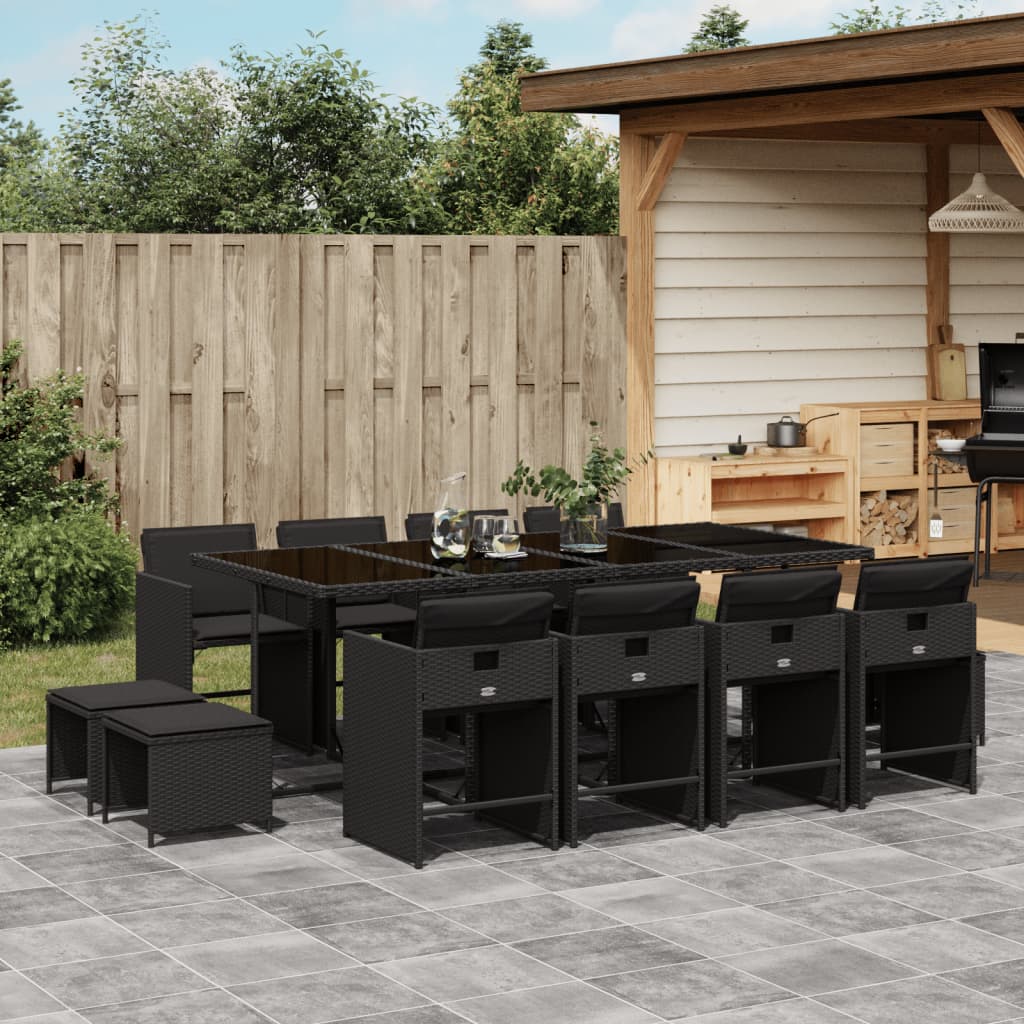 13-delige Tuinset met kussens poly rattan zwart is nu te koop bij PeponiXL, paradijselijk wonen!