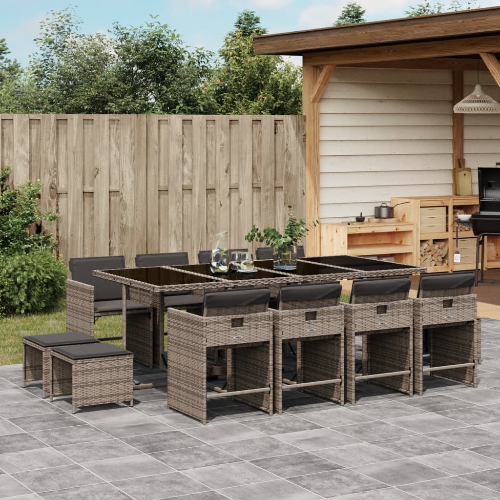 13-delige Tuinset met kussens poly rattan grijs is nu te koop bij PeponiXL, paradijselijk wonen!