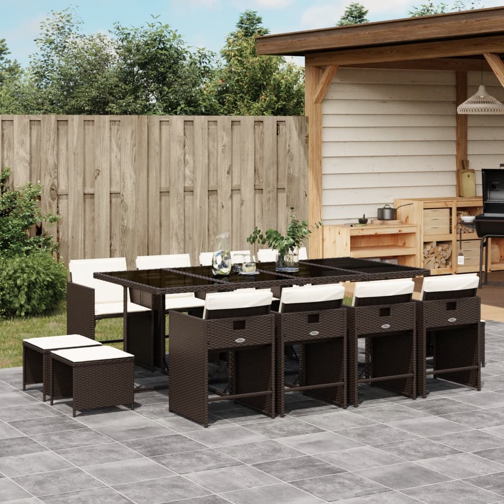 13-delige Tuinset met kussens poly rattan bruin is nu te koop bij PeponiXL, paradijselijk wonen!