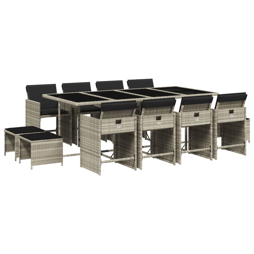 13-delige Tuinset met kussens poly rattan lichtgrijs is nu te koop bij PeponiXL, paradijselijk wonen!
