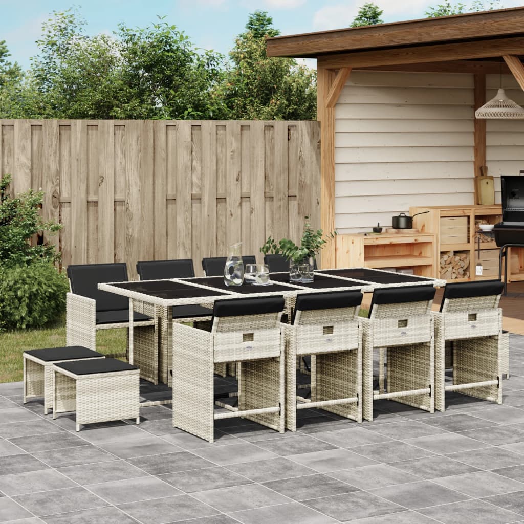 13-delige Tuinset met kussens poly rattan lichtgrijs is nu te koop bij PeponiXL, paradijselijk wonen!