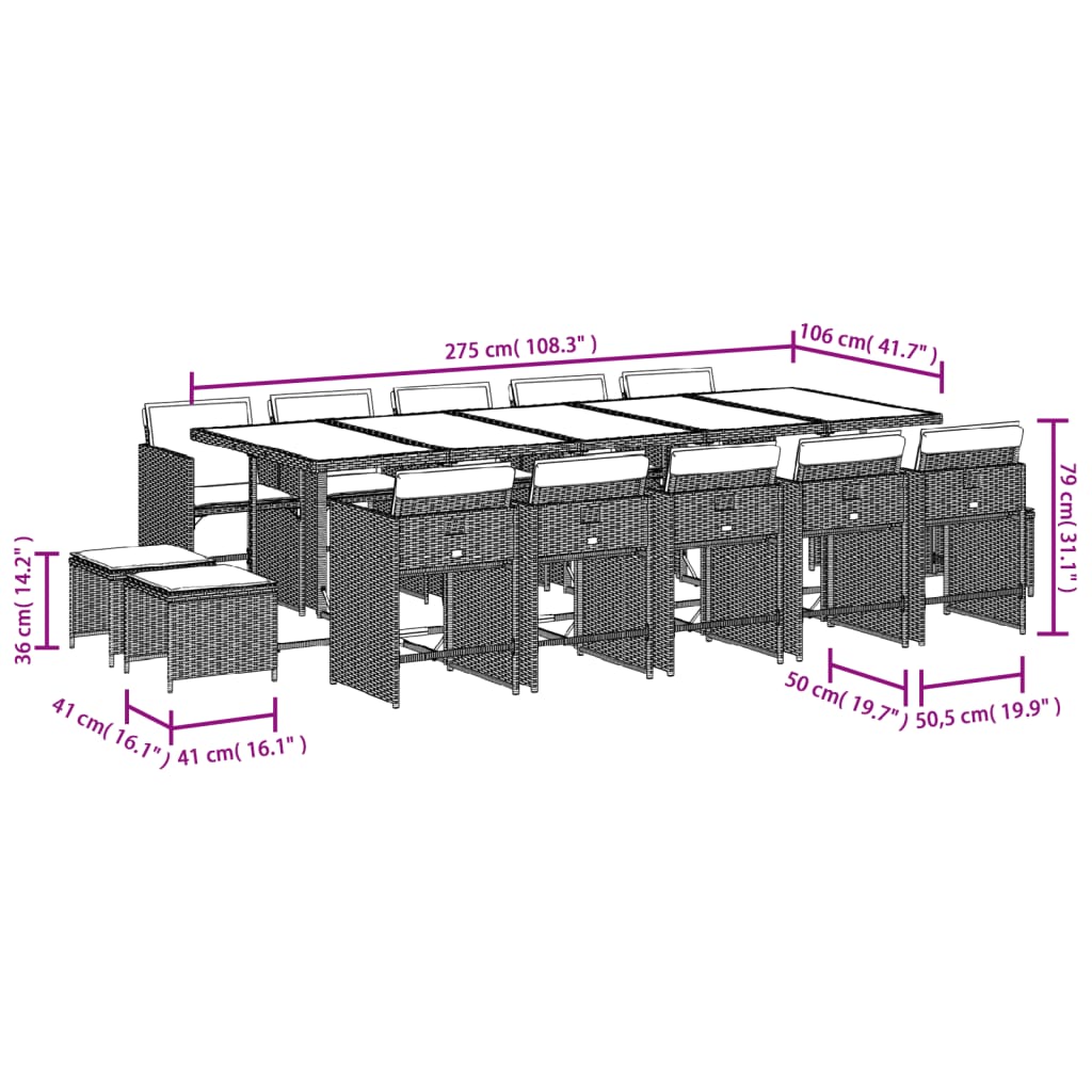 15-delige Tuinset met kussens poly rattan zwart is nu te koop bij PeponiXL, paradijselijk wonen!