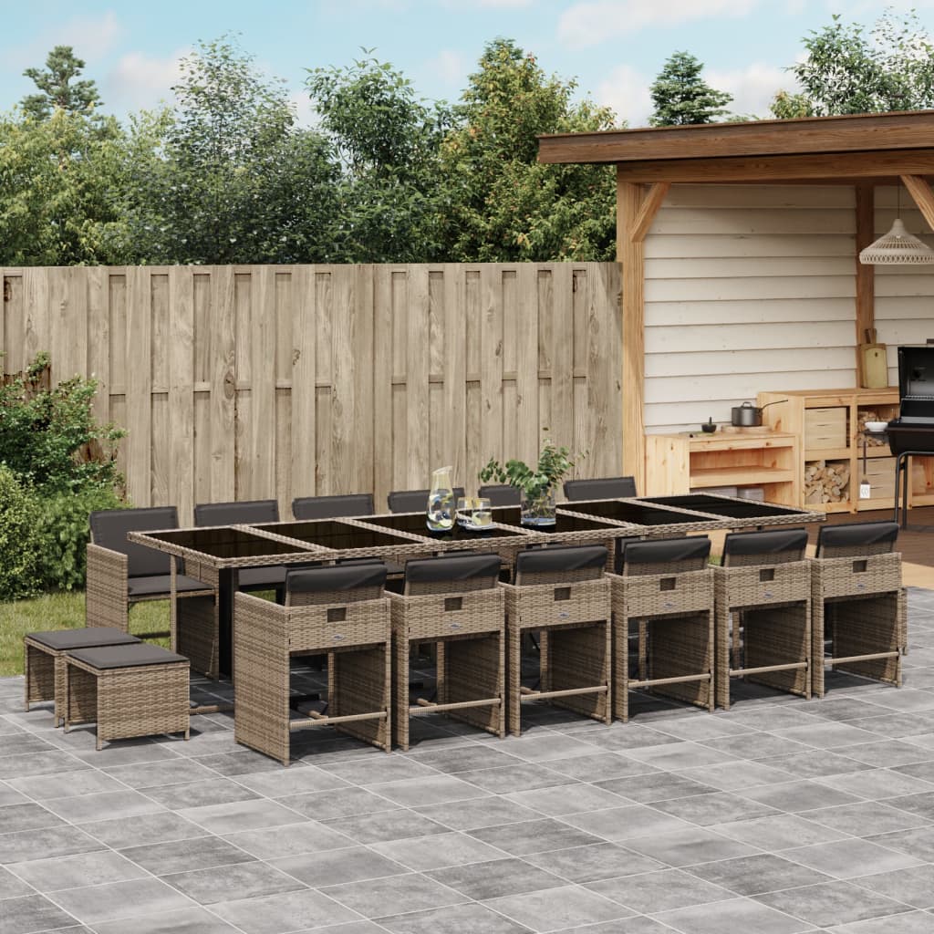 17-delige Tuinset met kussens poly rattan grijs is nu te koop bij PeponiXL, paradijselijk wonen!